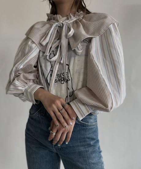 【RE;CIRCLE】 RE Striped Shirt Detachable Collar + Bolero / 220609-011
