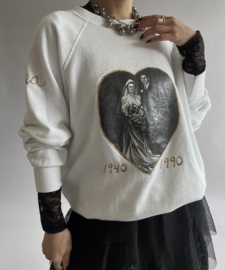 【USED】 Made in USA 90's Wedding Print L/S Raglan Sweat Top /240928-019