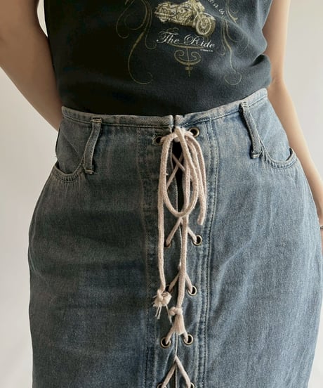 【USED】 Lace Up Denim Long Skirt  / 250526-012