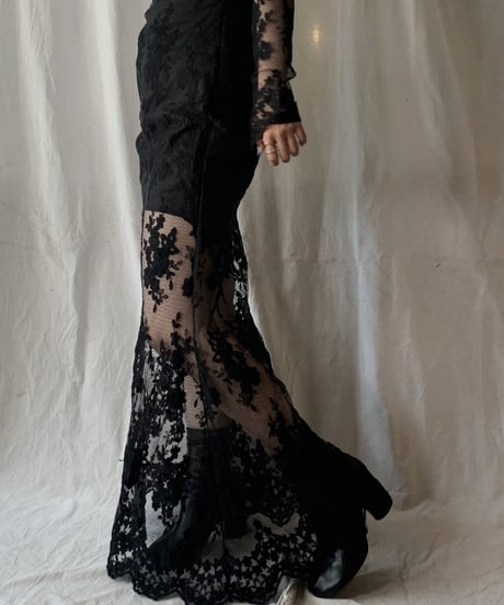 【USED】  USA Flower Patterned Lace Dress/210506-030