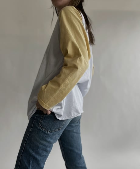 【USED】 Raglan T-shirt Yellow-white / 220618-003
