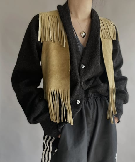 【USED】 Leather Fringe Vest Beige / 230121-011