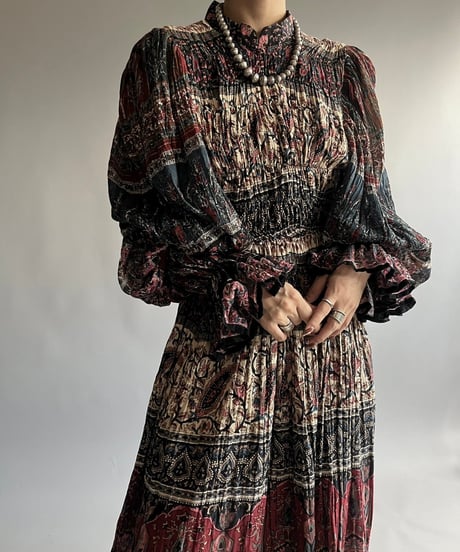 【RE;CIRCLE】 RE Indian Cotton Balloon Sleeved One-piece / 240912-004