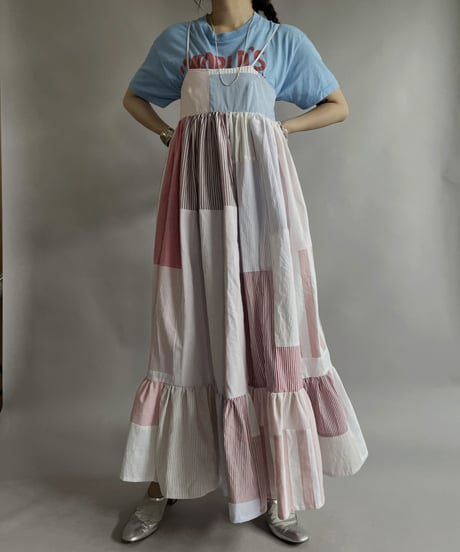 【RE;CIRCLE】 RE Patchwork Strip Shirt One-Piece / 230608-012