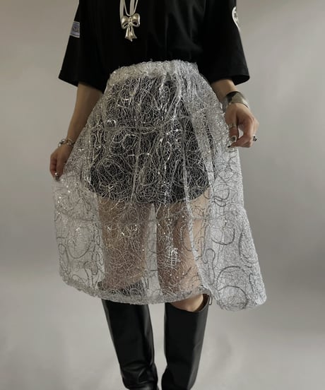 【USED 】BRYAN and JOHNNY Lace Patterned Lame Skirt/ 240414-009