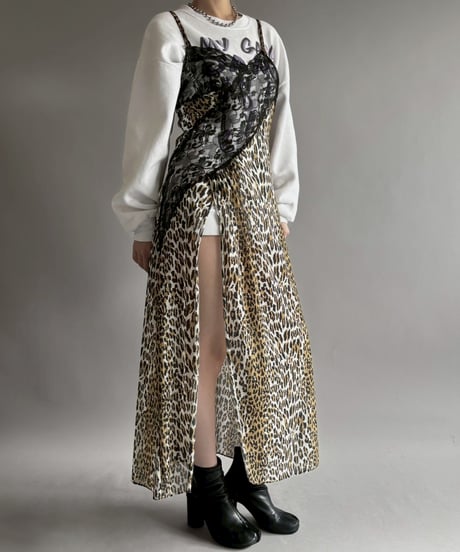 【USED】 Leopard Print Long Slit One-Piece /251129-003