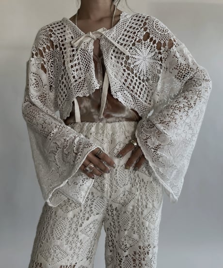 【RE;CIRCLE】 RE Crochet Lace Flare Sleeves Bolero / 220526-043