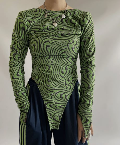 【USED】  L/S Patterned Power net Leotard top / 230916-032