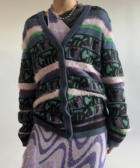 【USED】 HEAVEN Patterned Lame Knit Cardigan /250104-022