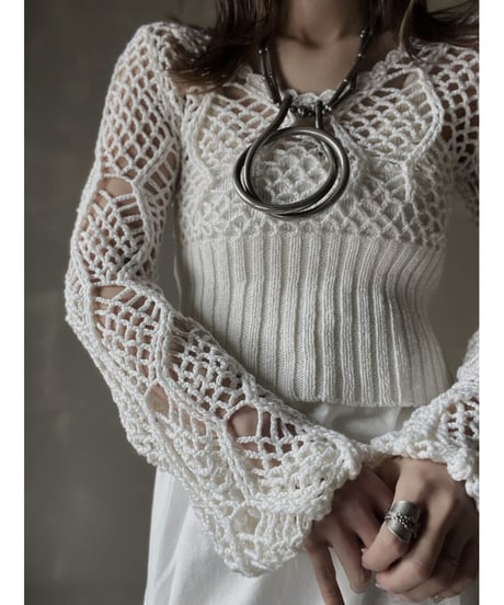 【USED】　Crochet Knit L/S Top/ 220220-032
