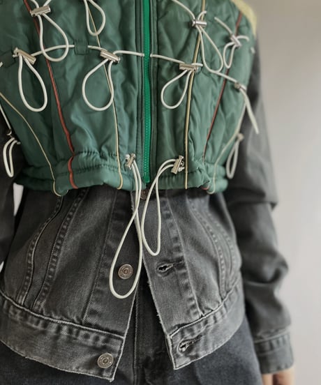 【RE;CIRCLE】 RE Draw Code Down Vest Green×White / 221215-004
