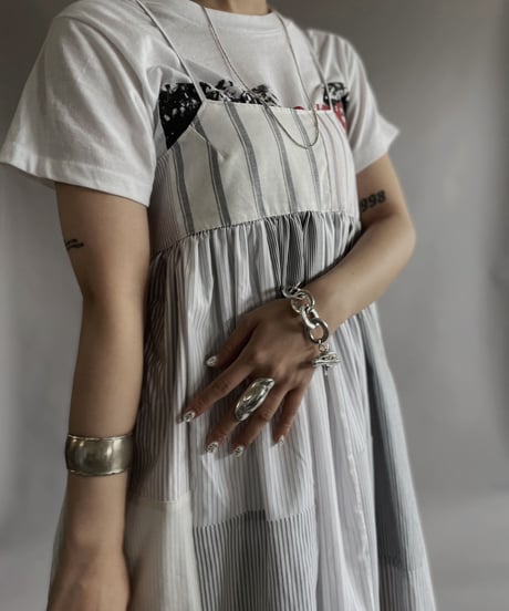【RE;CIRCLE】 RE Patchwork Strip Shirt One-Piece / 230608-013