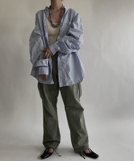 【RE;CIRCLE】 RE Collarless Striped Shirt / 220609-002