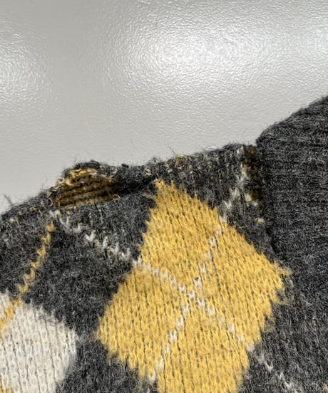 【USED】 100% ORLON ACRYLIC Argyle Knit Top/241207-007