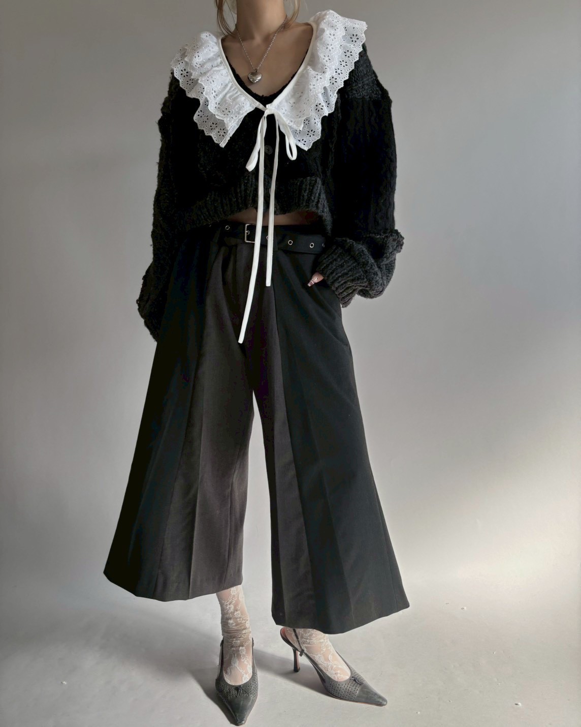 RE;CIRCLE】 RE Aran Knit Patchwork Lace Collar