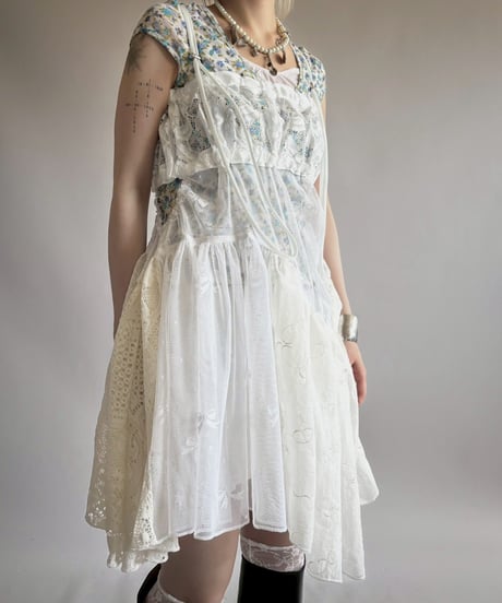 【RE;CIRCLE】RE Crochet Lace Patch work Camisole One-Piece Middle/250731-009