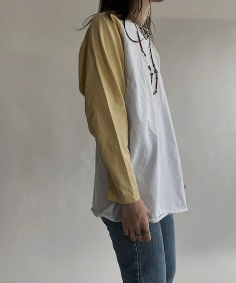 【USED】 Raglan T-shirt Yellow-white / 220618-003