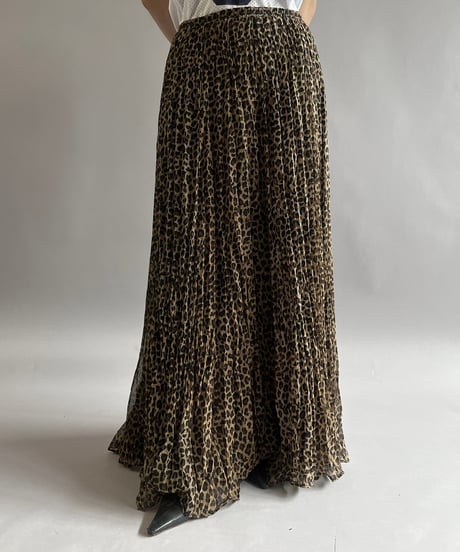 【USED】 Leopard PatternedPleats Long Skirt/ 240907-009