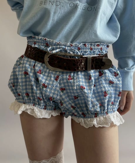 【USED】 Gingham Check × Cherry Pattern Micro Shorts /260418-008