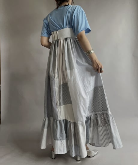 【RE;CIRCLE】 RE Patchwork Strip Shirt One-Piece / 230608-011