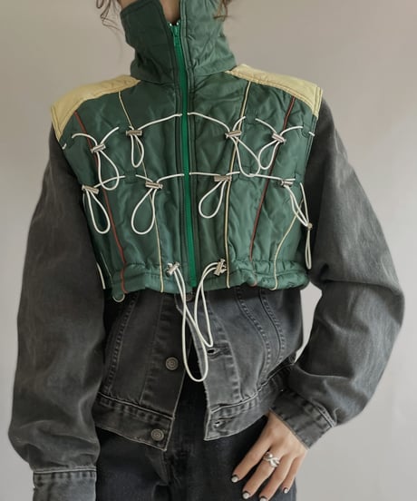 【RE;CIRCLE】 RE Draw Code Down Vest Green×White / 221215-004