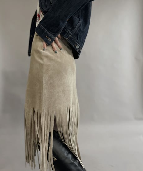 【USED】 Suede Leather Middle Skirt / 230304-014
