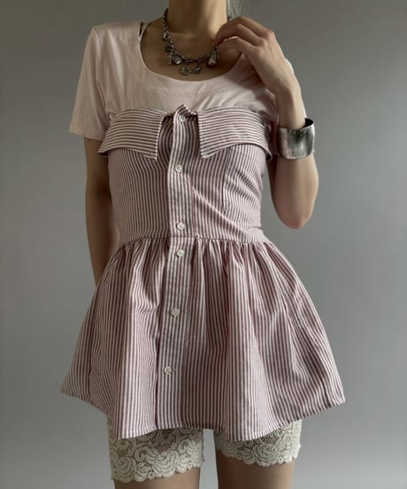 【RE;CIRCLE】  RE Stripe Shirt Mini One-Piece / 260611-001