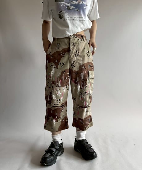 【USED】 Military Camouflage Painted Cut off Shorts  / 250719-006