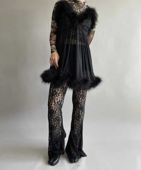 【USED】 Dot Patterned Fur Sheer Camisole Top /241006-016