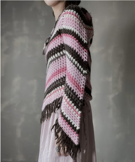 【USED】　Stripe Crochet Knit Top/ 220220-020