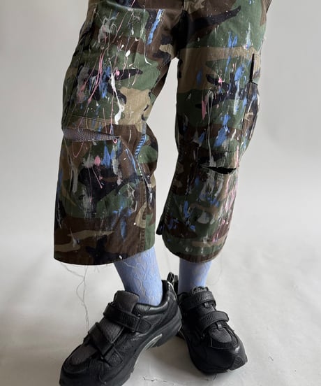 【USED】 Military Camouflage Painted Cut off Shorts  / 250614-014