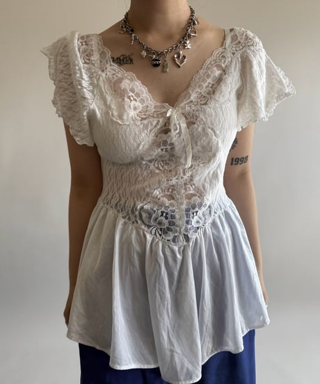 【USED】 Lace Pattern S/S Top  /250322-015