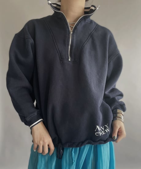 【USED】 Navy Crew Cotton Half Zip Sweat Top / 230218-006
