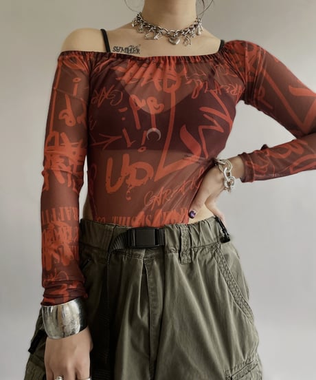 【USED】 Patterned Sheer Leotard Top/240414-026