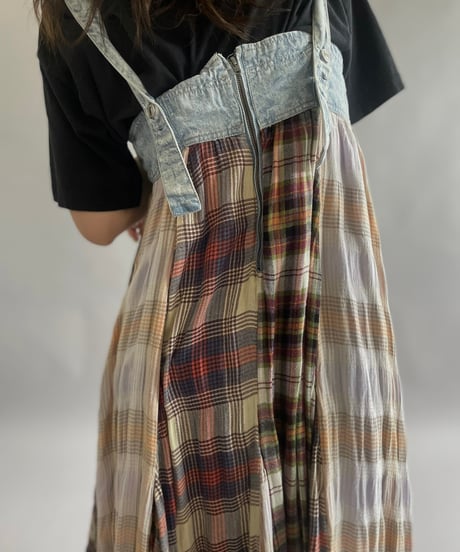 【USED 】Check Patterned Denim Docking One-Piece /240518-008