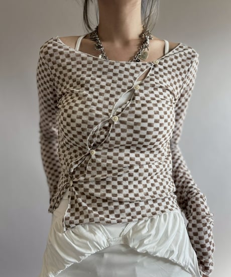 【USED】 Check Pattern Sheer Top / 260314-027