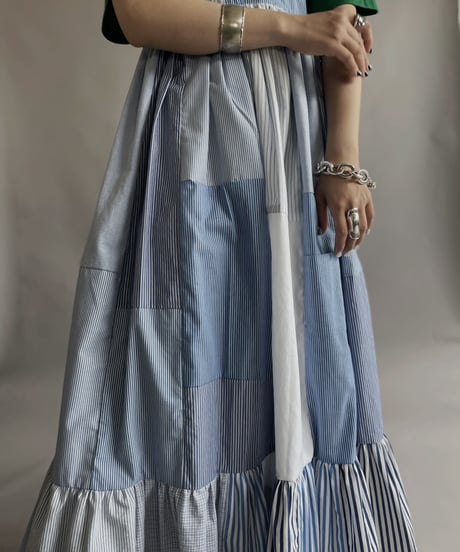 【RE;CIRCLE】 RE Patchwork Strip Shirt One-Piece / 230608-020