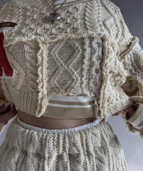 【RE;CIRCLE】 RE Aran Knit Wappen Patchwork Pullover Top / 251218-001