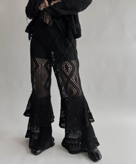 【RE;CIRCLE】 RE Crochet Black Pants / 220728-015