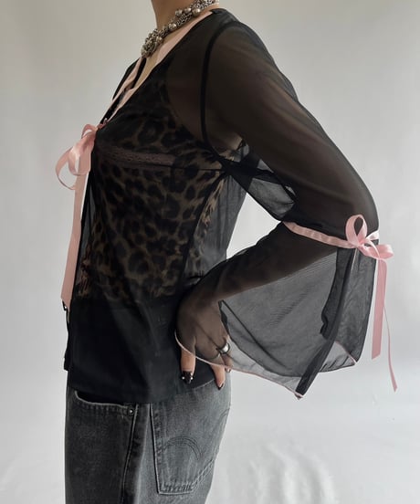 【USED】 Sheer Ribbon L/S Top/240928-014