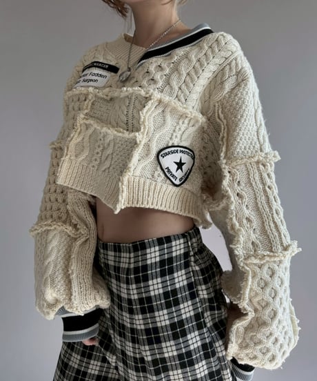 【RE;CIRCLE】 RE Aran Knit Wappen Patchwork Pullover Top / 251218-006