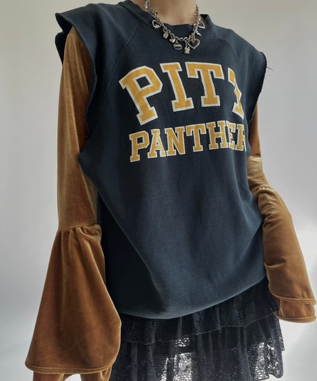 【USED】  PITT PANTHERS Cut Off N/S Sweat Top /250111-016