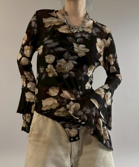 【USED】 Flower Pattern Sheer Leotard Top / 260307-025