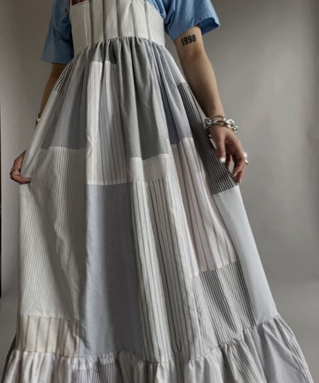 【RE;CIRCLE】 RE Patchwork Strip Shirt One-Piece / 230608-011