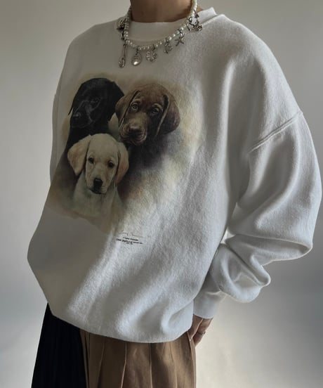 【USED】 Made in USA 90's Fruit of the Loom Dog Print Sweat /250118-015