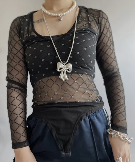 【USED 】Patterned Sheer Leotard Top/240330-020