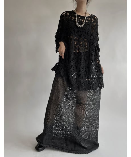 【RE;CIRCLE】 RE Crochet Black Lace One-piece / 220728-020