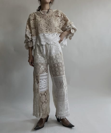 【RE;CIRCLE】 RE Crochet Lace Patchwork Tops / 220427-024