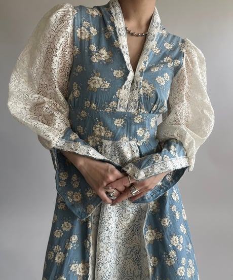 【USED】 Flower Pattern Lace Long One-Piece /250208-001