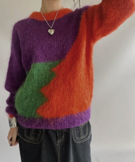 【USED】 Crazy Patterned Mohair Knit Top 231209-006